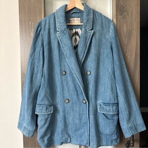 We The Free People Adriana Denim Blazer Womens S Pockets Lined Southwestern